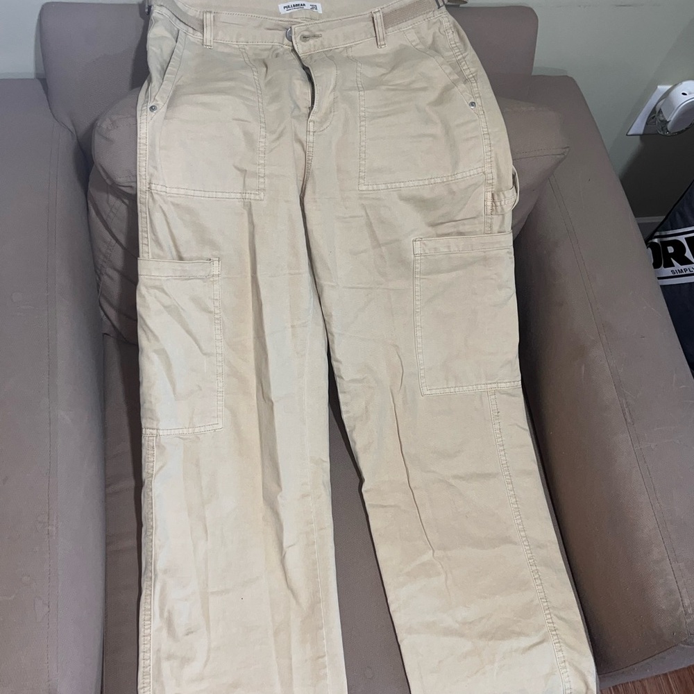 Pull&Bear Men's Beige Cargo Pants